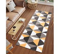 TAPISO Luxury Modern Runner Hallway Short Pile Abstract Geometric Mustard Black Grey Durable Carpet Size - 60 x 260 cm (2ft x 8ft6)