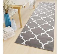 TAPISO Luxury Runner Trellis Hall Stair Mat Rug Grey White Modern Contemporary Short Pile Durable Carpet Size - 70 x 500 cm (2ft4 x 16ft5)