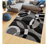 TAPISO Maya Area Rug Short Pile Black Grey Geometric Circles Modern Abstract Living Room Bedroom Nursery Durable OEKO-TEX Carpet Size - 130 x 190 cm (4ft3 x 6ft3)
