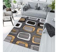 TAPISO Maya Area Rug Short Pile Grey Yellow Black Modern Geometric Rectangles Living Room Bedroom Nursery Durable OEKO-TEX Carpet Size - 180 x 250 cm (5ft11 x 8ft2)