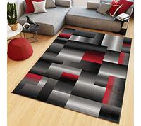 TAPISO Maya Area Rug Short Pile Red Black Grey Geometric 3D Effect Modern Abstract Living Room Bedroom Nursery Durable OEKO-TEX Carpet Size - 130 x 190 cm (4ft3 x 6ft3)