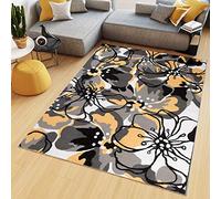 TAPISO Maya Area Rug Short Pile Yellow Grey Black Flowers Modern Abstract Living Room Bedroom Nursery Durable OEKO-TEX Carpet Size - 160 x 220 cm (5ft3 x 7ft3)