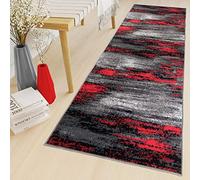 TAPISO Maya Carpet Runner Black Grey Red Modern Abstract Short Pile Living Room Bedroom Hallway Stairs OEKO-TEX Durable Area Rug Size - 100 x 430 cm (3ft3 x 14ft1)