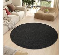 TAPISO Nizza Round Area Rug Anthracite Melange Anti-Slip Washable Loop Plain Monochrome Living Room Bedroom Durable OEKO-TEX Carpet Size - 200 x 200 cm (6ft7 x 6ft7)