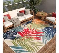 TAPISO Patio Outdoor Indoor Area Rug Sisal Modern Leaves Terrace 3D Effect Cream Multicolour Living Room Bedroom Kitchen Durable OEKO-TEX Size - 160 x 220 cm (5ft3 x 7ft3)