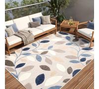TAPISO Patio Outdoor Indoor Area Rug Sisal Modern Terrace 3D Effect Grey Blue Beige Leaves Living Room Bedroom Kitchen Durable OEKO-TEX Carpet Size - 80 x 150 cm (2ft7 x 4ft11)