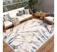 TAPISO Patio Outdoor Indoor Area Rug Sisal Modern Terrace 3D Effect Grey Blue Leaves Living Room Bedroom Kitchen Durable OEKO-TEX Carpet Size - 160 x 220 cm (5ft3 x 7ft3)