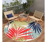 TAPISO Patio Outdoor Indoor Round Area Rug Sisal Modern Leaves Terrace 3D Effect Cream Multicolour Living Room Bedroom Kitchen Durable Carpet Size - 120 x 120 cm (3ft11 x 3ft11)