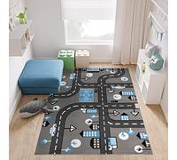 TAPISO Pinky Area Rug Bedroom Children Kids Room Grey Blue City Town Road Durable Carpet Play Size - 80 x 150 cm (2ft7 x 4ft11)