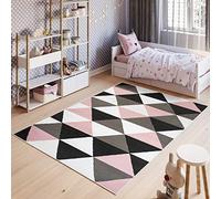 TAPISO Pinky Area Rug Bedroom Living Room Teenager Pink Grey Triangles Durable Carpet Floor Mat Size - 120 x 170 cm (3ft11 x 5ft7)
