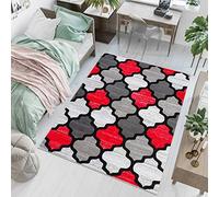 TAPISO Pinky Moroccan Trellis Area Rug Living Room Bedroom Teenager Grey Red Durable Carpet Size - 140 x 200 cm (4ft7 x 6ft7)