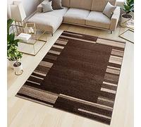 TAPISO Sari Area Rug Living Room Bedroom Durable Carpet Brown Contemporary Frame Stripes Modern Size - 160 x 220 cm (5ft3 x 7ft3)