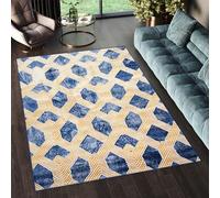 TAPISO Shine Area Rug Living Room Bedroom Geometric Short Pile Gold Dark Blue Navy Diamond Durable Size - 120 x 170 cm (3ft11 x 5ft7)