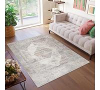 TAPISO Valley Area Rug Short Pile Dark Grey Mink Medallion Floral Ornaments Frame Vintage Living Room Bedroom Durable OEKO-TEX Size - 200 x 300 cm (6ft7 x 9ft10)
