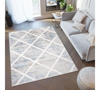 TAPISO Valley Area Rug Short Pile Grey Blue Geometric Diamonds Squares Modern Abstract Living Room Bedroom Durable OEKO-TEX Size - 120 x 170 cm (3ft11 x 5ft7)