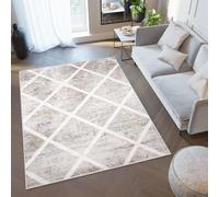 TAPISO Valley Area Rug Short Pile Grey Mink Geometric Diamonds Squares Modern Abstract Living Room Bedroom Durable OEKO-TEX Size - 140 x 200 cm (4ft7 x 6ft7)
