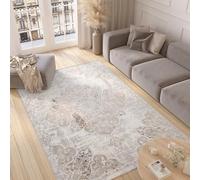 TAPISO Valley Area Rug Short Pile Grey Mink Rosette Floral Frame Ornamental Vintage Living Room Bedroom Durable OEKO-TEX Size - 160 x 220 cm (5ft3 x 7ft3)