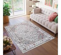 TAPISO Valley Area Rug Short Pile Light Grey Mink Floral Ornaments Frame Vintage Living Room Bedroom Durable OEKO-TEX Size - 160 x 220 cm (5ft3 x 7ft3)