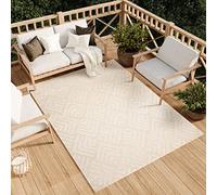 TAPISO Viera Area Rug Indoor Outdoor Living Room Terrace Balcony Sisal Modern Beige 3D Stripes Durable OEKO-TEX Carpet Size - 160 x 220 cm (5ft3 x 7ft3)