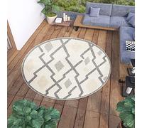 TAPISO Viera Round Area Rug Indoor Outdoor Terrace Balcony Sisal Modern Beige Grey ZigZag Durable Carpet Size - 80 x 80 cm (2ft7 x 2ft7)