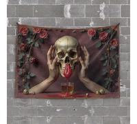 Tapistreys for Room Blood-Tinged Elixir: A Gothic Still Life with Skull and Roses Tapestry Funny Sogns Tapestry for Bedroom(100X150CM)