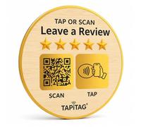 TAPiTAG NFC & QR Review Sign - Compatible with Google Reviews Only - No Subscription - Tap or Scan to Open Your Review Page on Google - Bamboo - 120mm