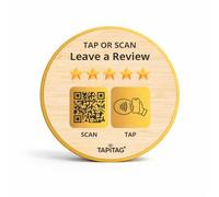 TAPiTAG NFC & QR Review Sign - Compatible with Google Reviews Only - No Subscription - Tap or Scan to Open Your Review Page on Google - Bamboo - 70mm
