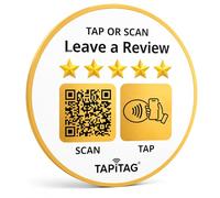 TAPiTAG NFC & QR Review Sign - Compatible with Google Reviews Only - No Subscription - Tap or Scan to Open Your Review Page on Google - PVC Cream & Gold - 120mm