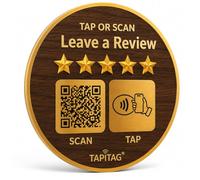 TAPiTAG NFC & QR Review Sign - Compatible with Google Reviews Only - No Subscription - Tap or Scan to Open Your Review Page on Google - Walnut - 70mm