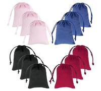Tapleap Velvet Jewelry Bags with Drawstring, Small Coin Purse, Dice Pouch for Wrapping Wedding Party and Bridal Shower Favors, Birthday Gifts, 12Pcs 2.76x3.54in Black, Red, Pink, Blue