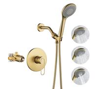 Taplong Brushed Gold Shower Set - Single-Handle Shower Tap with Valve, 3 Modes Handheld Shower Head, Shower Trim Set, Durable Shower Fittings -TP048BG