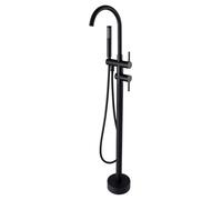 TapLong Floor Mount Bathtub Faucet Freestanding Bathtub Faucet Matte Black Tub Filler Brass Single Handle with Hand Shower High Flow Rate Max 6 GPM (Matte Black)