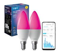 Tapo L430C(2-Pack) E14 Smart Bulb Candle Multicolour LED Light Bulb | 470 Lumens, 16M Colours, Music Sync, Energy Monitoring, Auto Biorhythm, Works with Alexa, Google & SmartThings