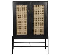 Tapola Black Wood and Rattan 2 Door Cabinet