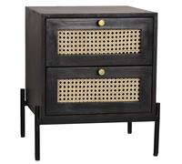 Tapola Black Wood and Rattan 2 Drawer Bedside Cabinet