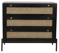 Tapola Black Wood and Rattan 3 Drawer Small Chest