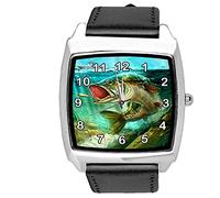 TAPORT® Black Leather Quartz Square Watch for Fishing Fans E1