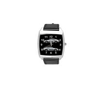 TAPORT Black Leather Quartz Square Watch for Sport Cars Fans E1