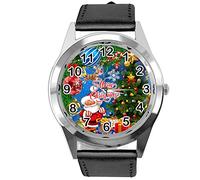 TAPORT® Black Leather Round Quartz Watch for Christmas Fans E1
