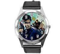 TAPORT Black Leather Round Quartz Watch for Wizards Fans E3