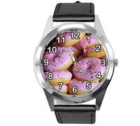 TAPORT Black Leather Round Watch for Donut Fans