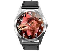 TAPORT Black Leather Round Watch for Fans of Chicken
