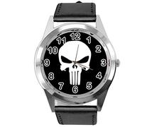 TAPORT Black Leather Round Watch for Fans of Skull