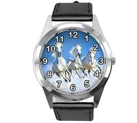 TAPORT Black Leather Round Watch for Horse Fans E4