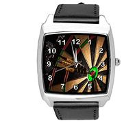 TAPORT Black Leather Square Watch for Darts Fans
