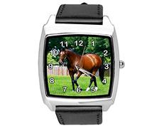 TAPORT Black Leather Square Watch for Horse Fans