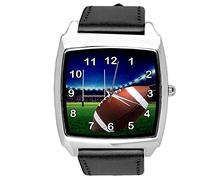 TAPORT Black Leather Square Watch for Rugby Fans