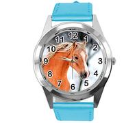 TAPORT® Blue Leather Round Watch for Beautiful Horse Fans