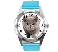 TAPORT Blue Leather Round Watch for British Shorthair CAT Fans