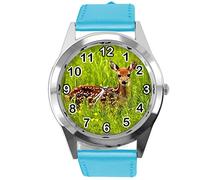 TAPORT Blue Leather Round Watch for Deer Fans